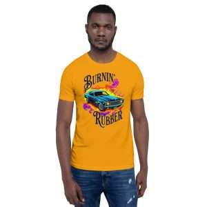 Gold - Burnin’ Rubber T-shirt with Black Text